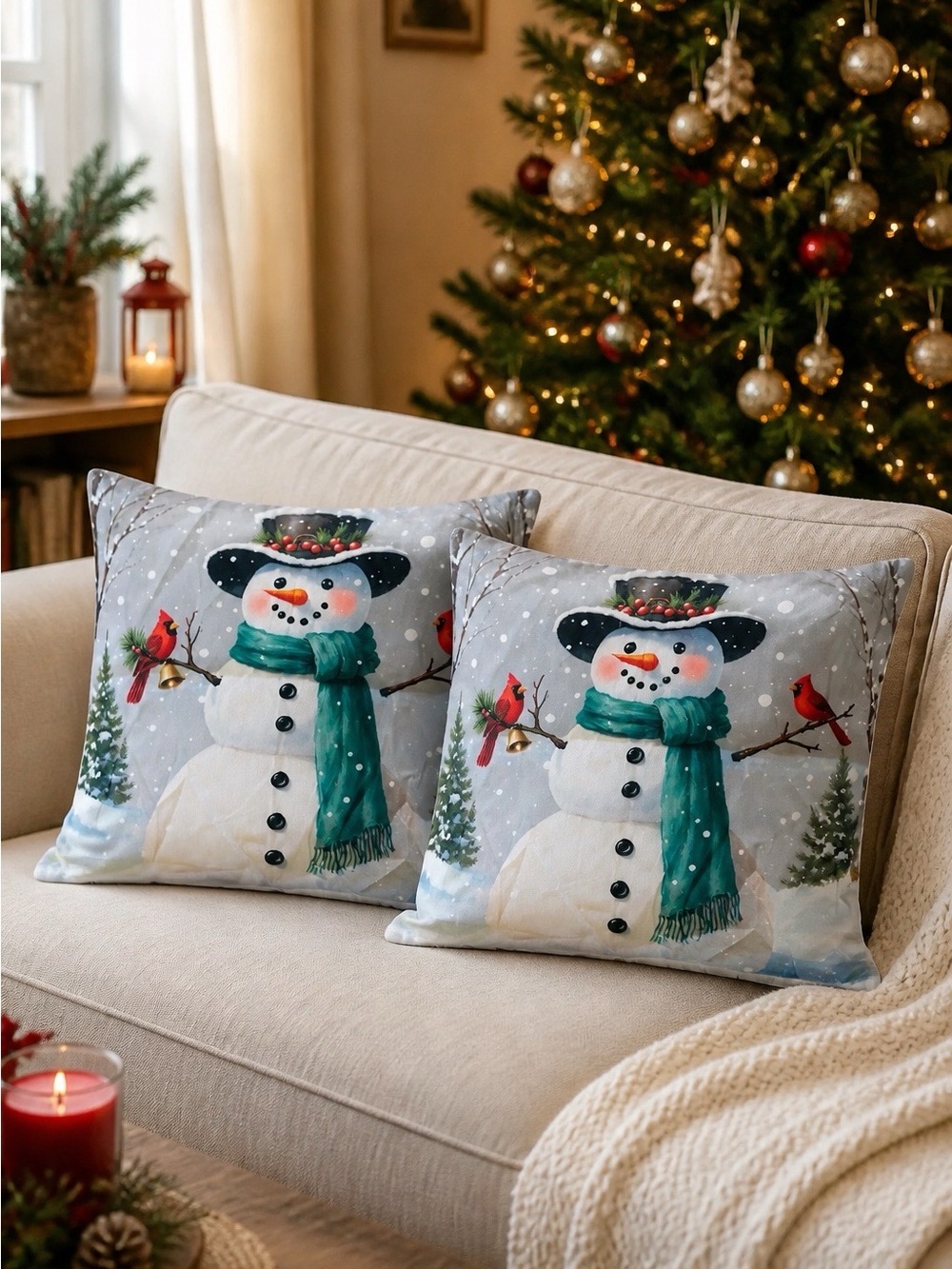 NEW, 2 Holiday Snowman Decorative Throw Pillow covers